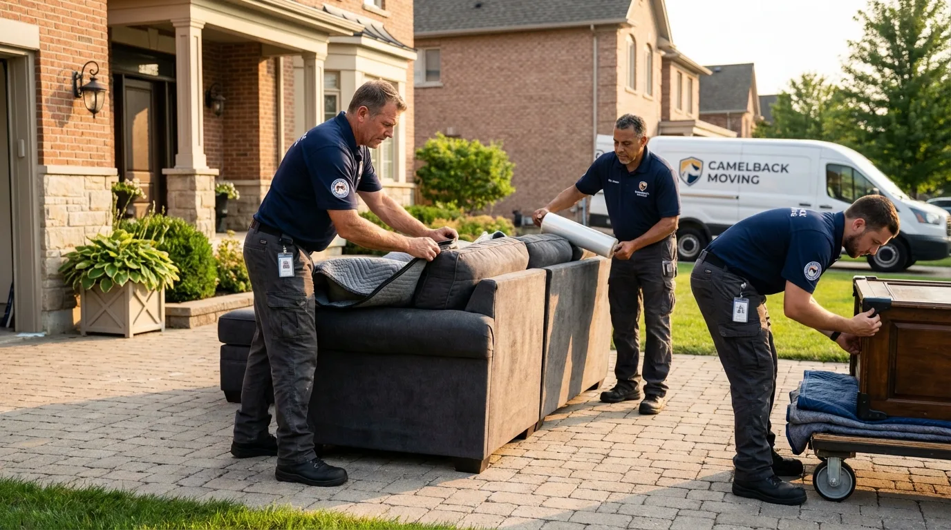 Large estate moving crew wrapping furniture in Grant City, MO